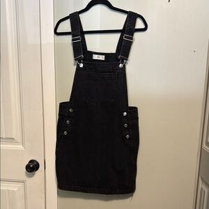 Mango Black Denim Overall Dress - adjustable straps - western - XS-Small